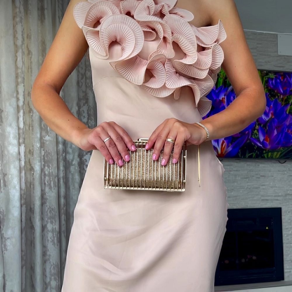 ZARA RUFFLED SATIN EFFECT DRESS LIGHT PINK